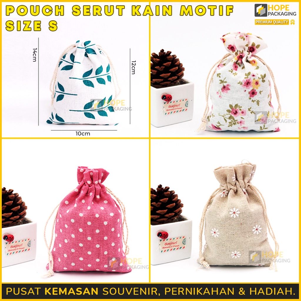 [5 Pcs] Tas Pouch Serut Katun Motif Bahan Kain Goni untuk Permen / Hadiah /untuk souvenir alat set makan