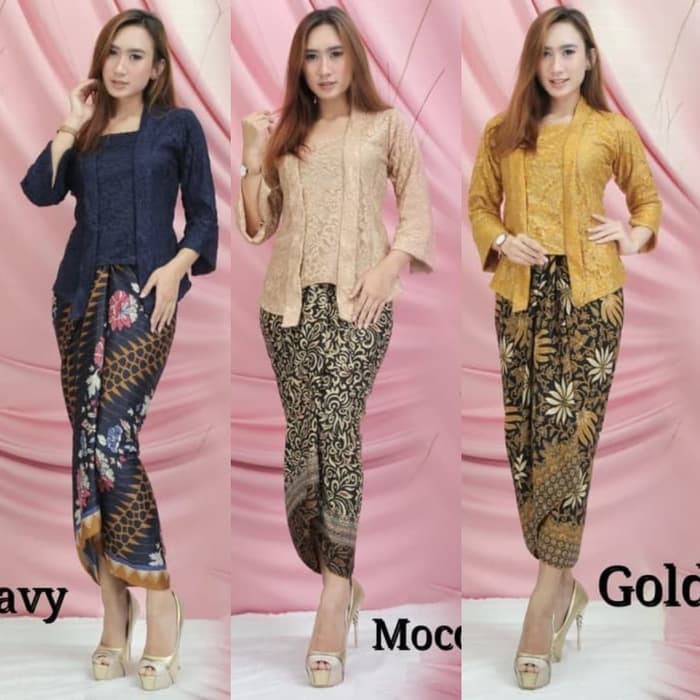 kebaya kutubaru/setelan kebaya moderen/kebaya brukat full furing/kebaya kekinian/warna gold/hitam