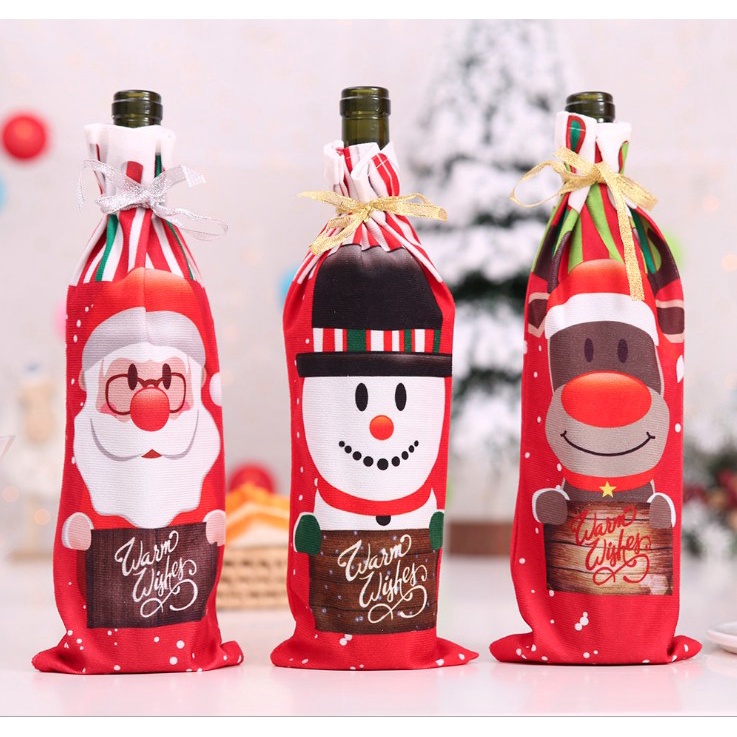 

Kantong botol emas tema natal , paper bag natal fancy , tas natal