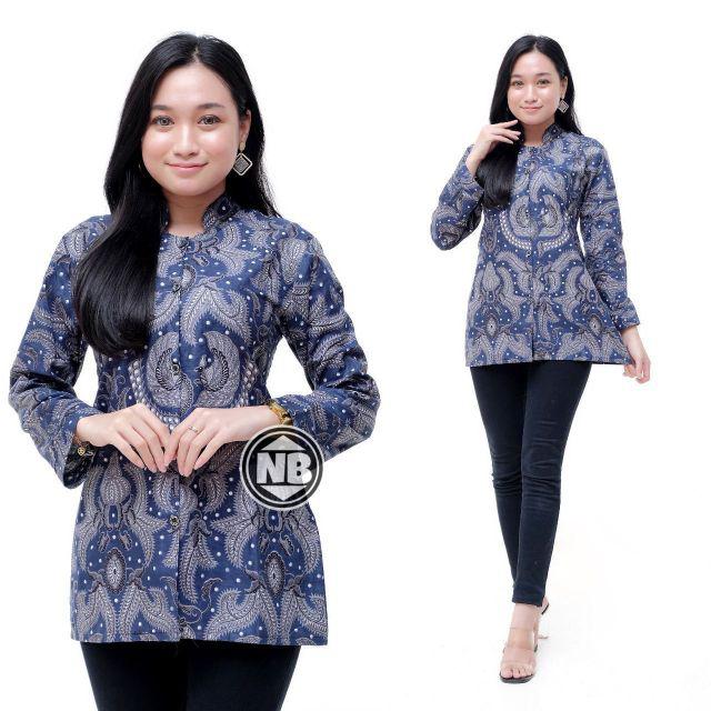 tey-17 Batik wanita ASJ SA HRB026 Kenongo Kemeja Tosca Pendek-kancing Manuk kembar