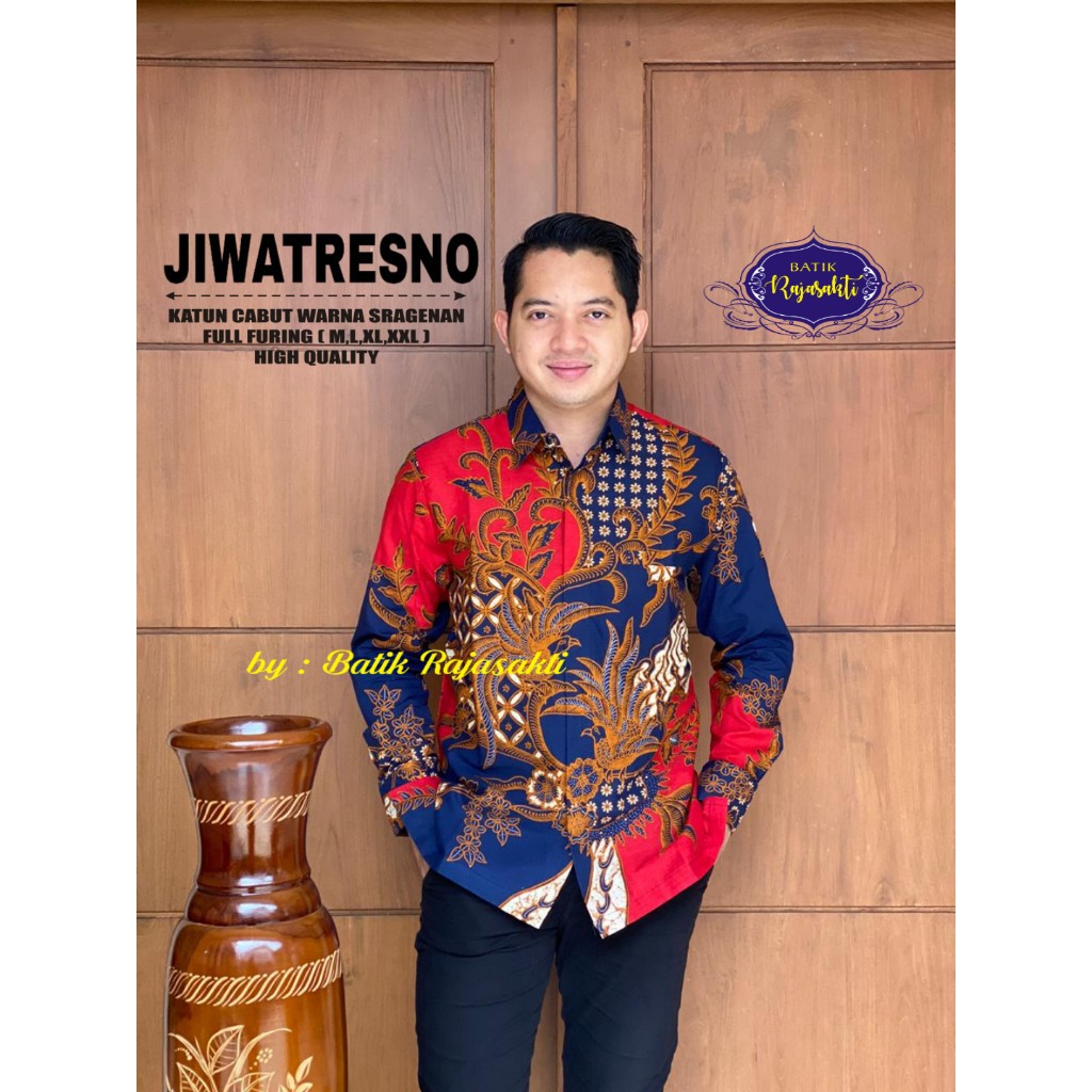 JIWATRESNO Atasan Baju Kemeja Batik Pria Lengan Panjang PREMIUM LAPIS FURING Rajasakti SOLO