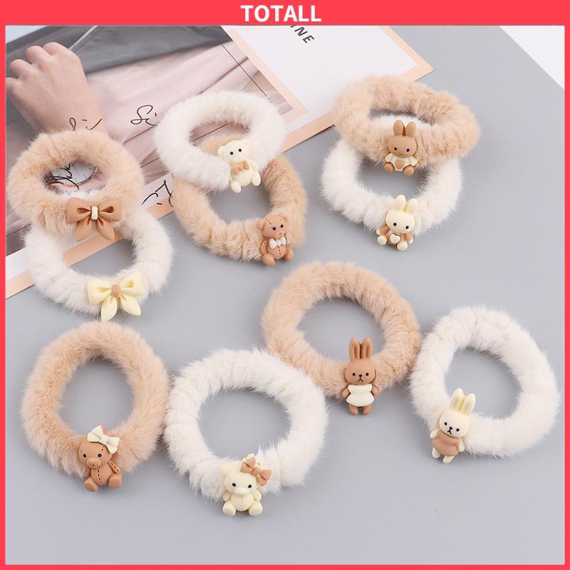 COD Cute Plush Hair Loop Kelinci Beruang Bentuk Busur Karet Karet Elastis-Totall