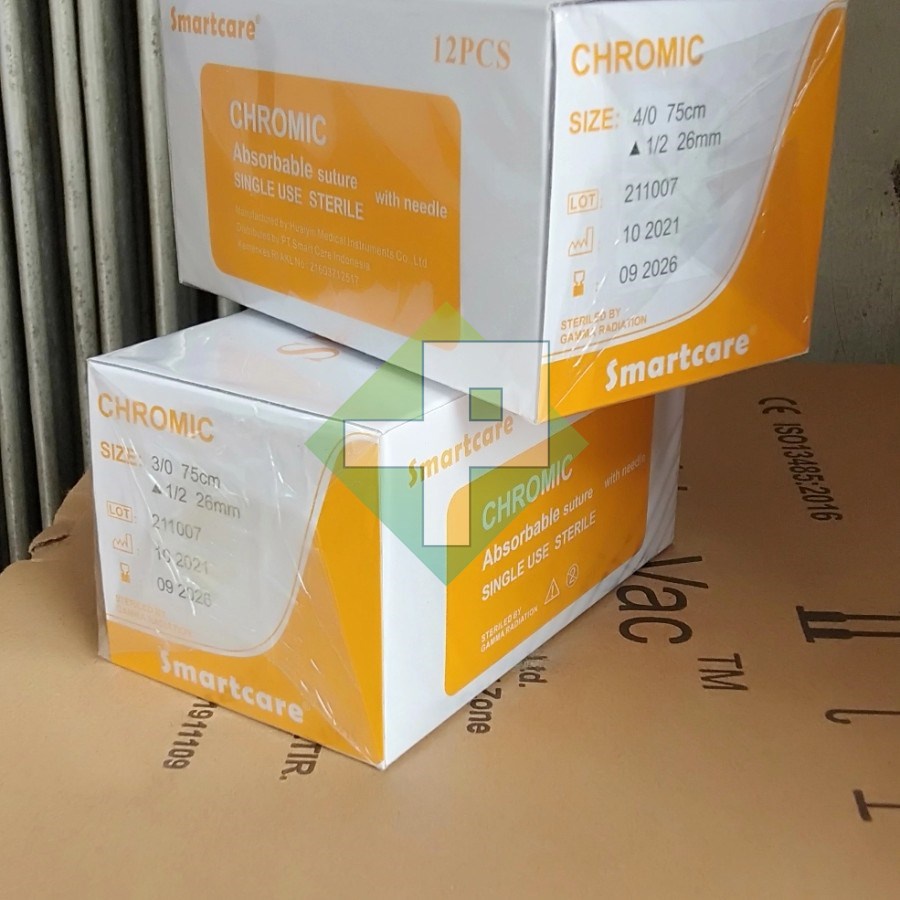 Catgut Chromic Smartcare + Needle / Benang Jahit Catgut Chromic Box