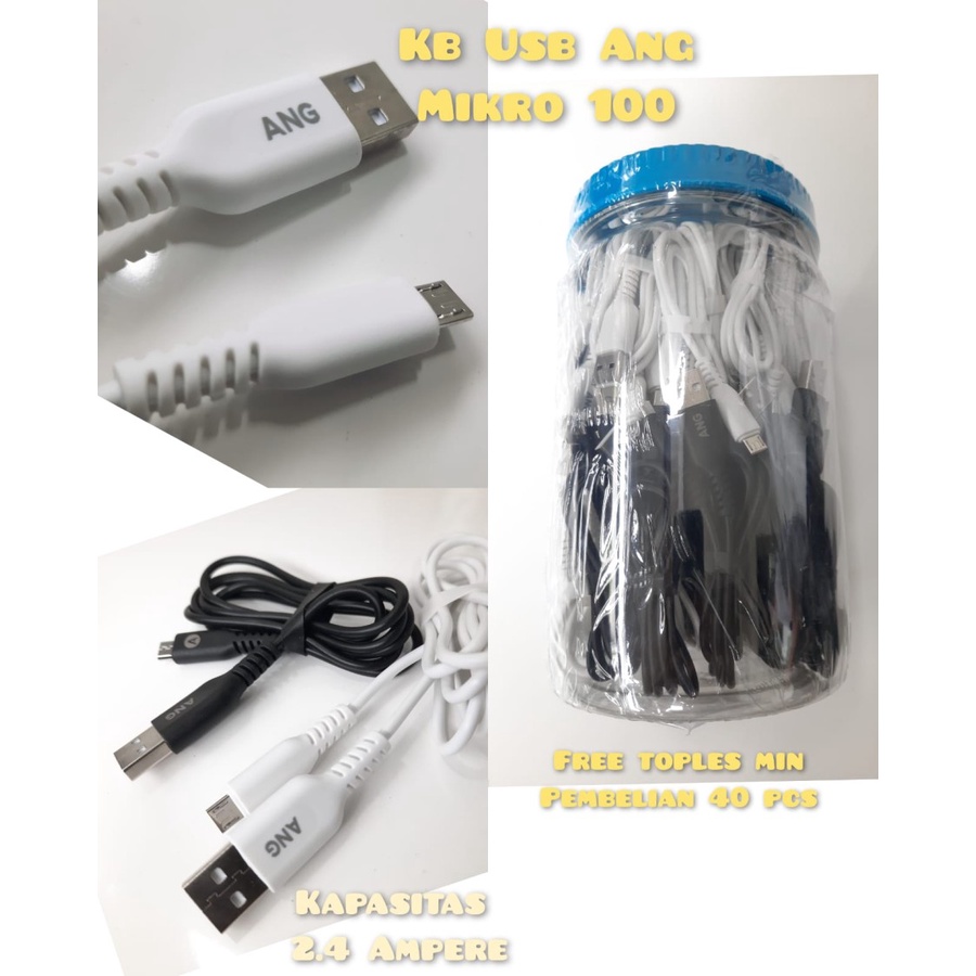 Kabel USB Mikro 100 cm Merek ANG / Kabel data Handphone Mikro/grosir kabel data termurah/ grosir kabel data murah/ produsen kabel data/ custom kabel  merek sendiri