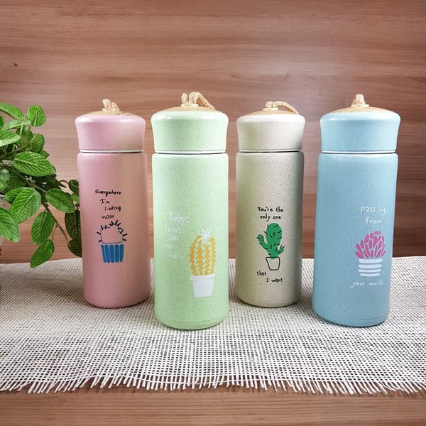 Botol Minum Kaca 450ml Kaktus Motif Praktis Murah Warna Random Unik