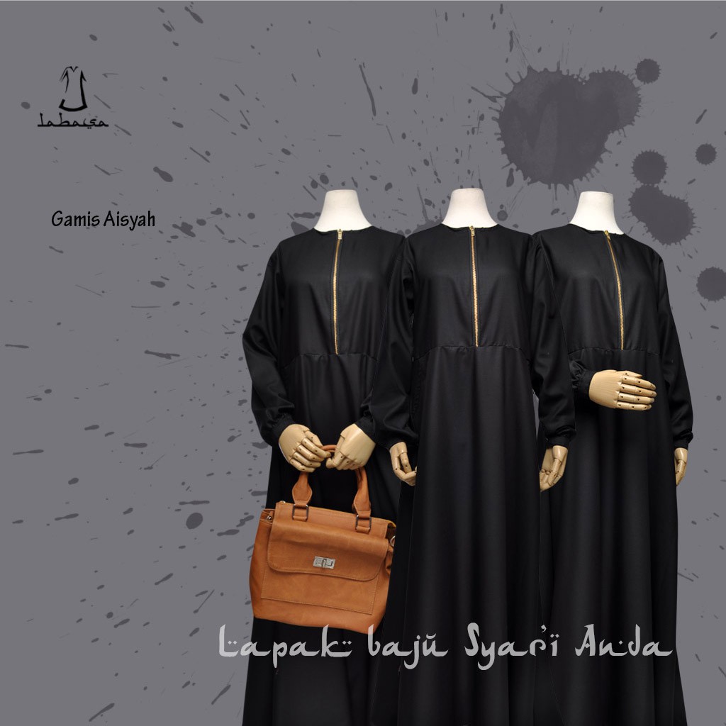 Labasa Gamis Syari Polos Toyobo Aneka Warna Gelap | Gamis Only | Bisa COD-Hitam