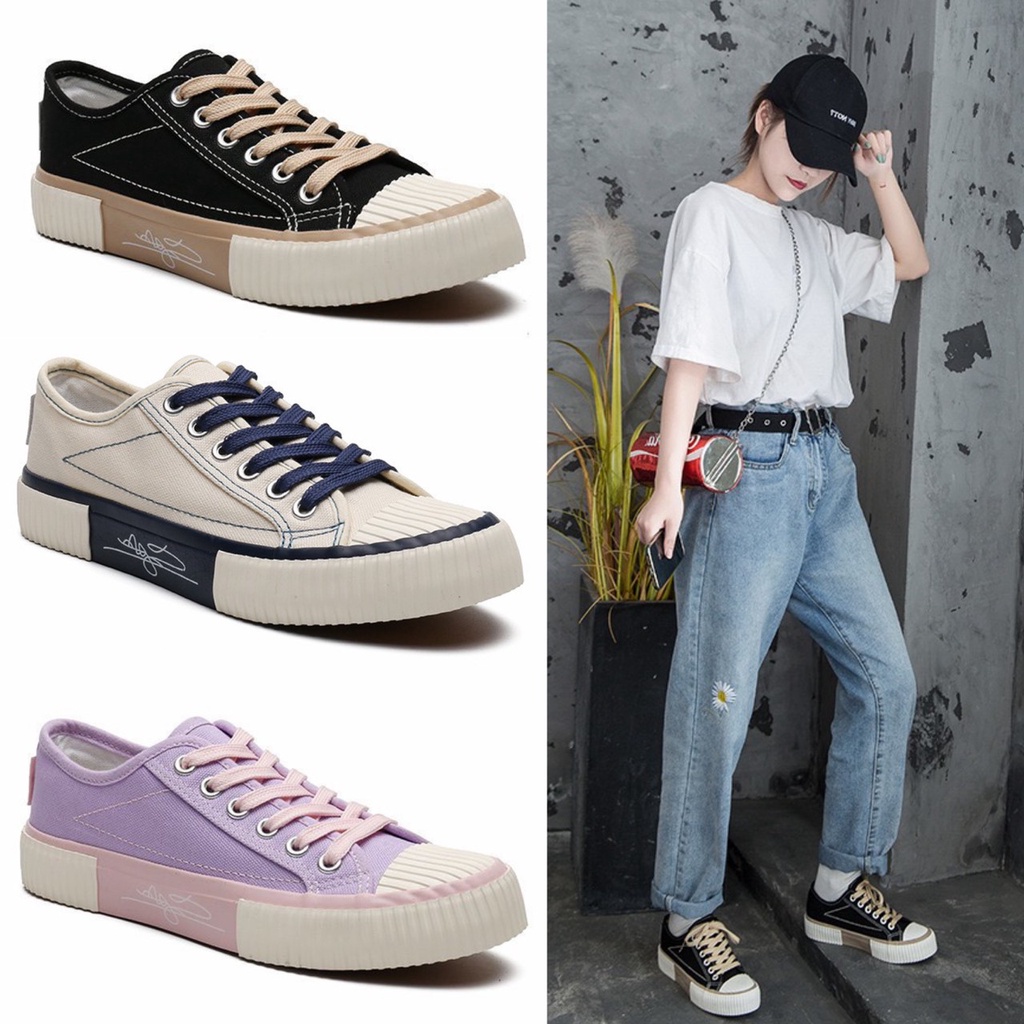 AVANCEID 1890 Sepatu Sneakers Wanita Canvas Kerja Sekolah Hitam Import