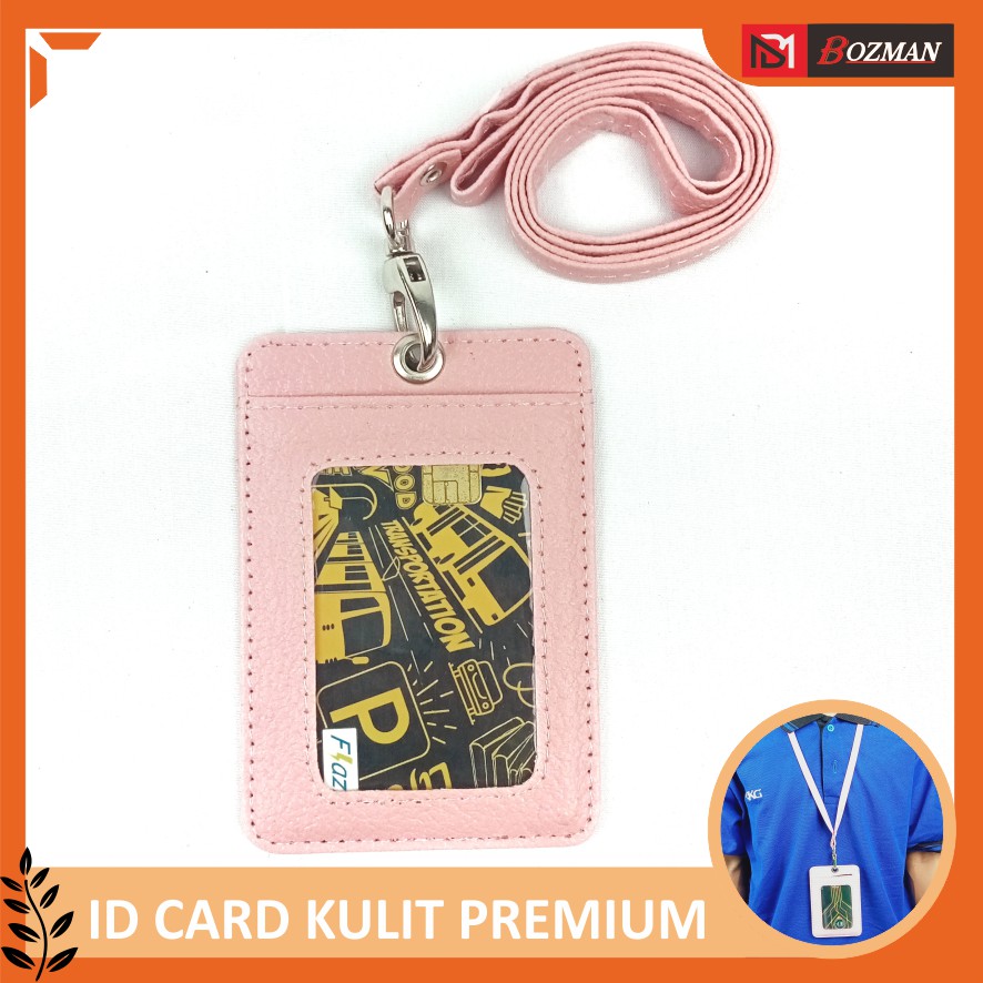 ID CARD HOLDER NAMETAG PU LEATHER LANYARD KUALITAS PREMIUM TERMURAH
