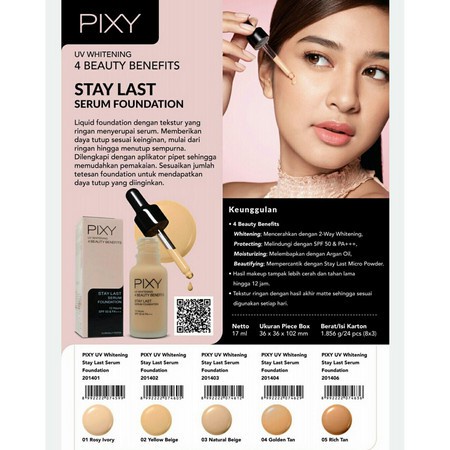 PIXY 4BB Stay Last Serum Foundation 17mL SPF 50 PA+++  foundation cair 4 beauty benefit (VIC)