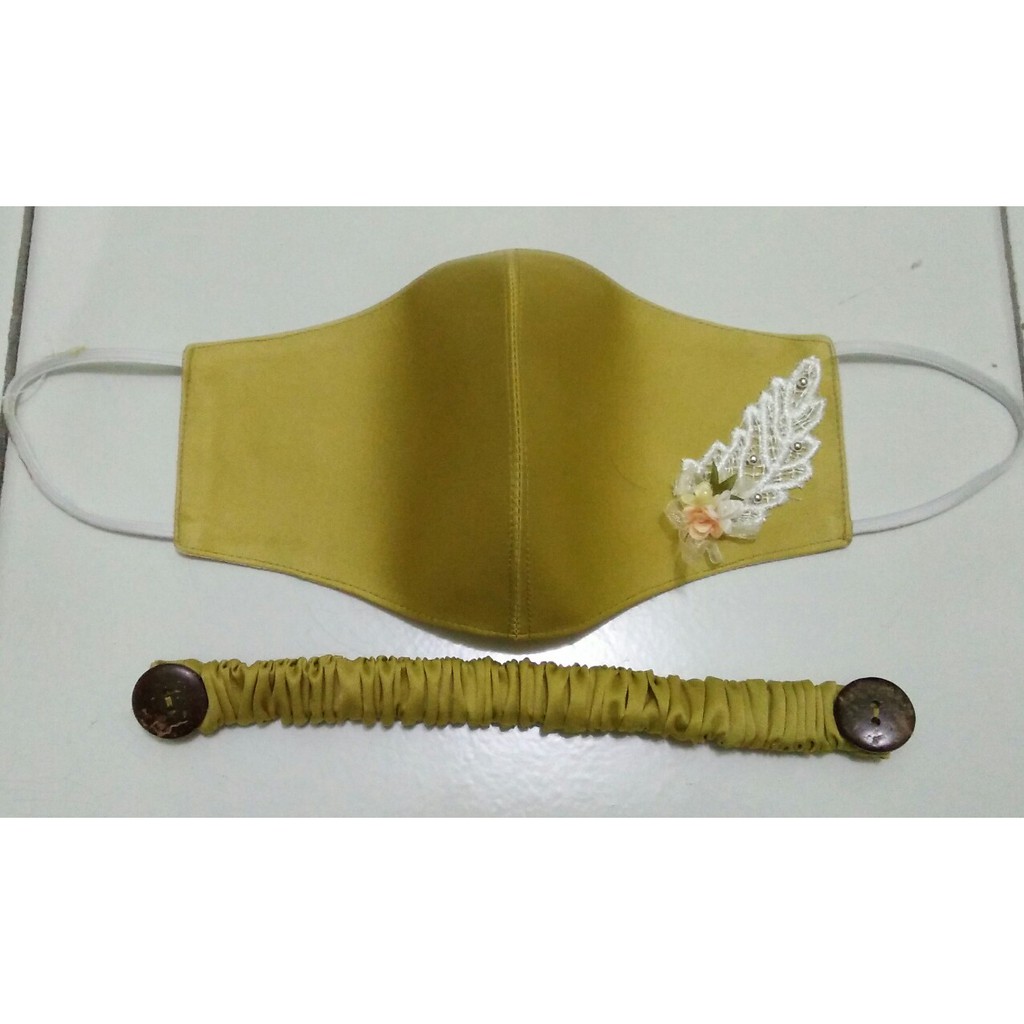 MASKER KAIN SATIN POLOS KUNING LEMON HIASAN HIJAB/ NONHIJAB