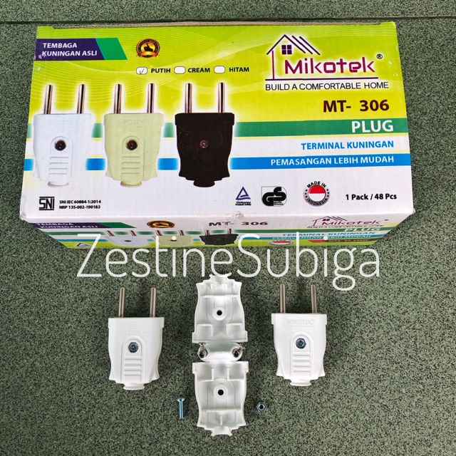 Steker Gepeng Hitam, Putih, Cream, Plug MT-306 Mikotek