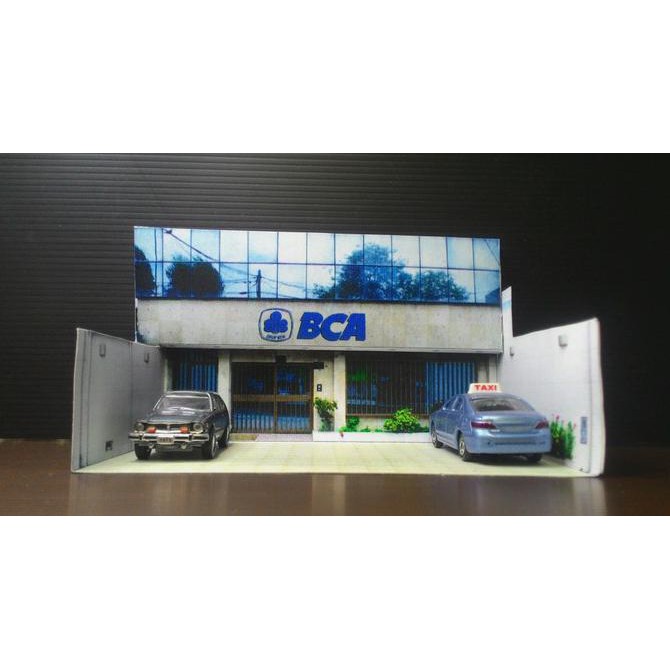 diorama papercraft Bank BCA skala 1/64