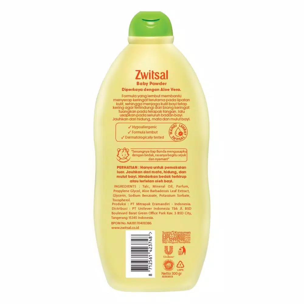 Zwitsal Baby Powder Aloe Vera 300 gr