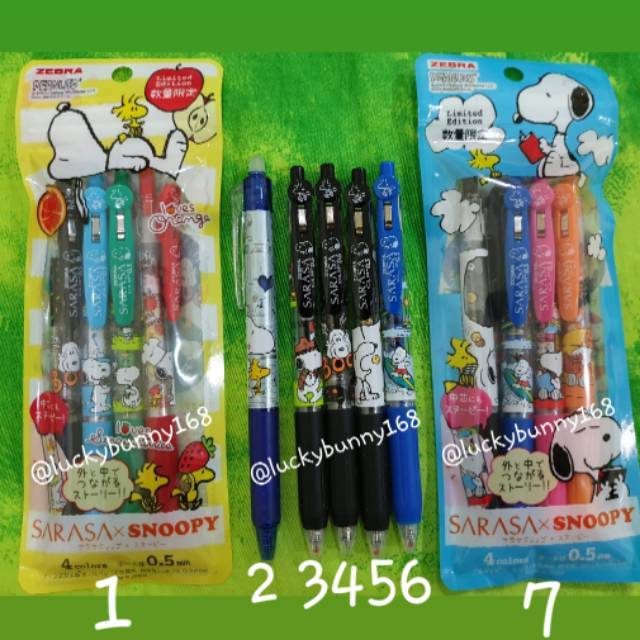 Sarasa Snoopy 19 Set Peanuts Blue Yellow Woodstock Charlie Brown Belle Limited Edition Ori Japan Shopee Indonesia