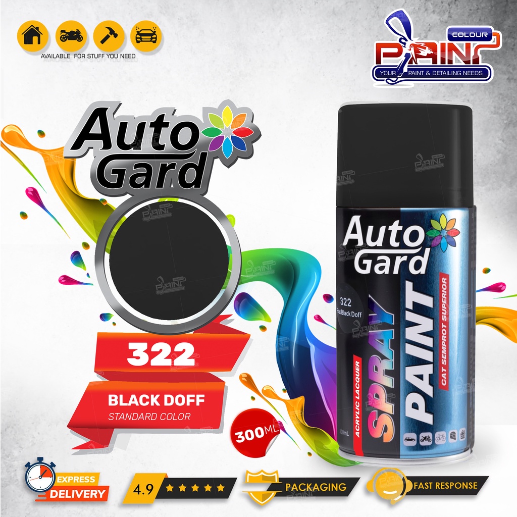 AutoGard Flat Black Doff AG-322 Cat Semprot Akrilik Mobil Motor Helm