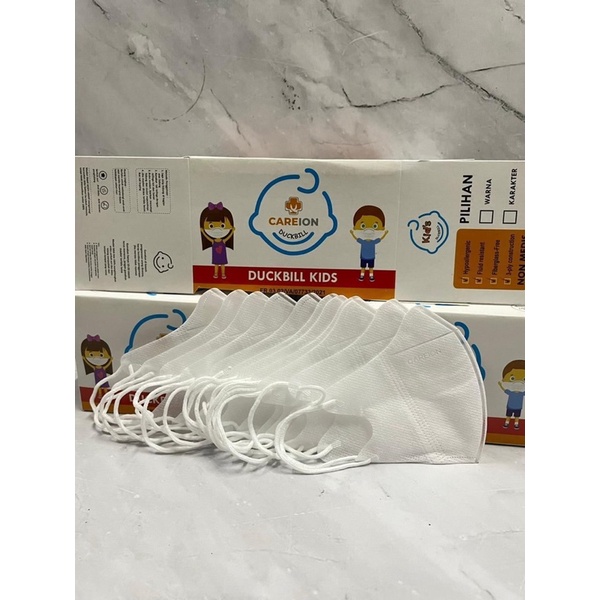 MASKER DUCKBILL ANAK PUTIH 1 BOX ISI 50PCS / MASKER DUCKBILL KIDS