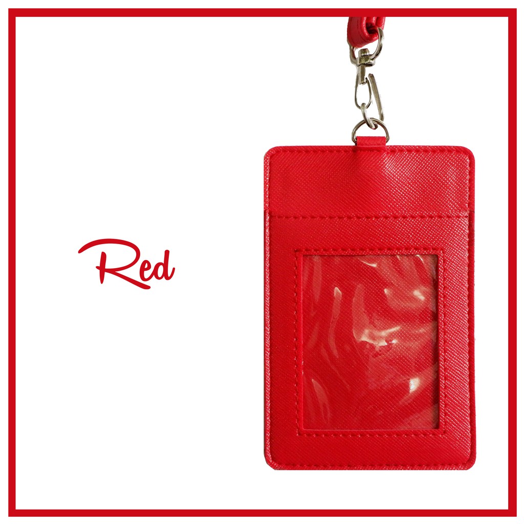 

SOUVENIR WEDDING CUSTOM PRINT ID CARD / NAME TAG HOLDER KULIT WARNA RED
