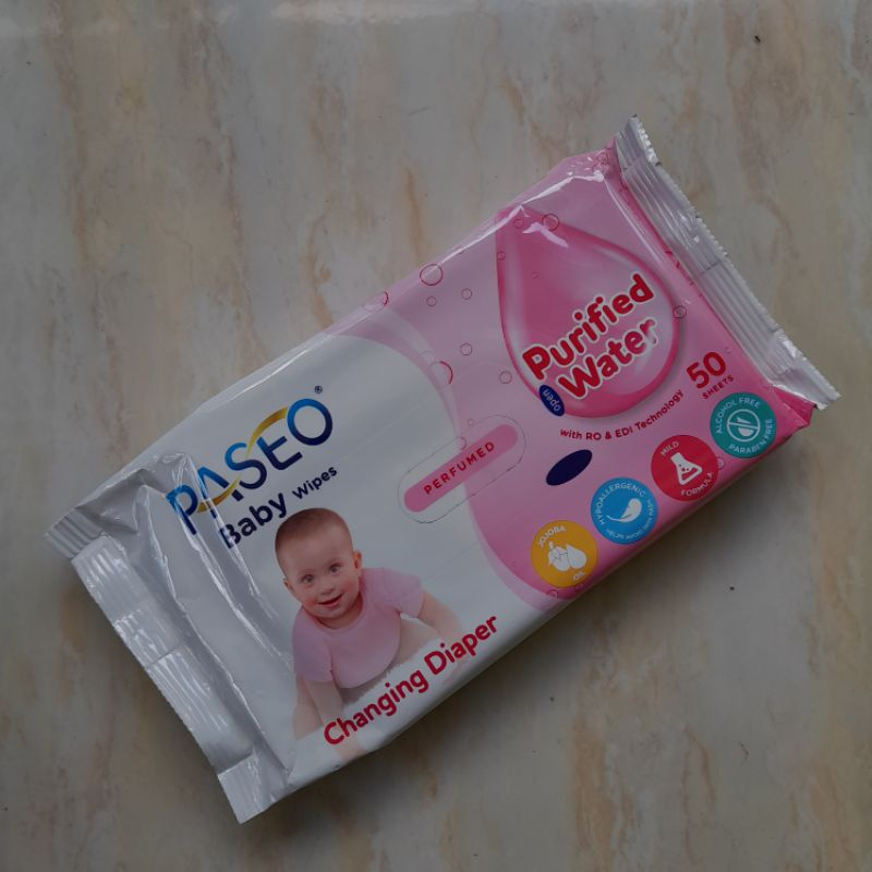 Tissue basah bayi paseo 50's / Paseo baby wipes warna ping