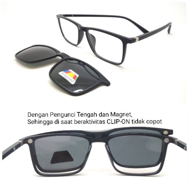 Frame Kacamata Lensa Baca Minus Clip-On 5 Lensa 2249A Pria Wanita - Kacamata Hitam Minus Murah Keren