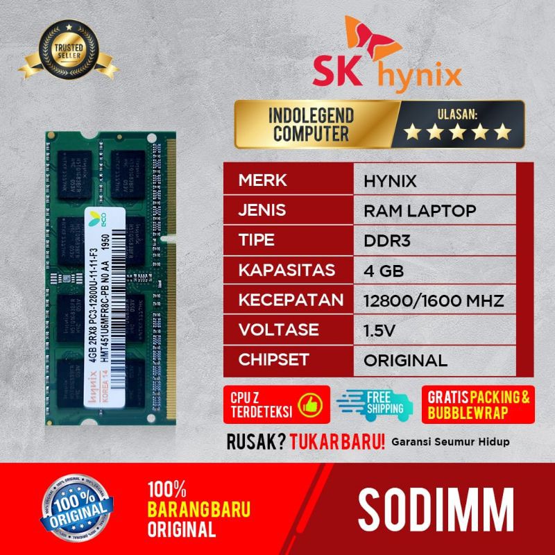 HYNIX SODIM DDR3 4GB PC12800 1.5VOL