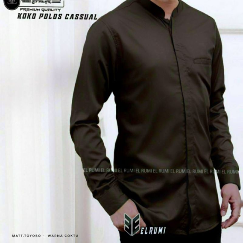 koko polos casual lengan panjang toyobo premium quality original elrumi S M L XL / Koko polos elrumi