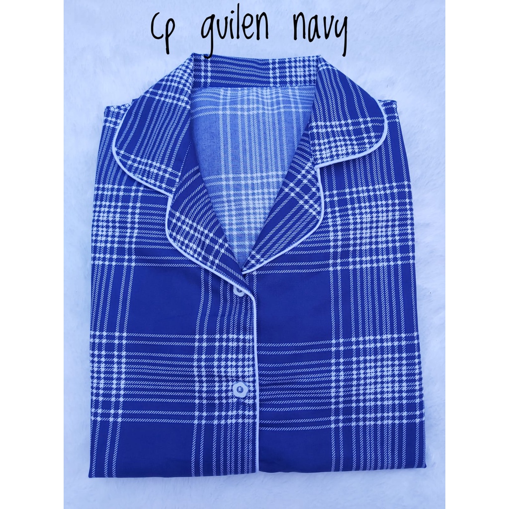 JNV Piyama CP Wanita Motif Kotak 01 - Baju Tidur Lengan Pendek - Katun Premium-GUILEN NAVY
