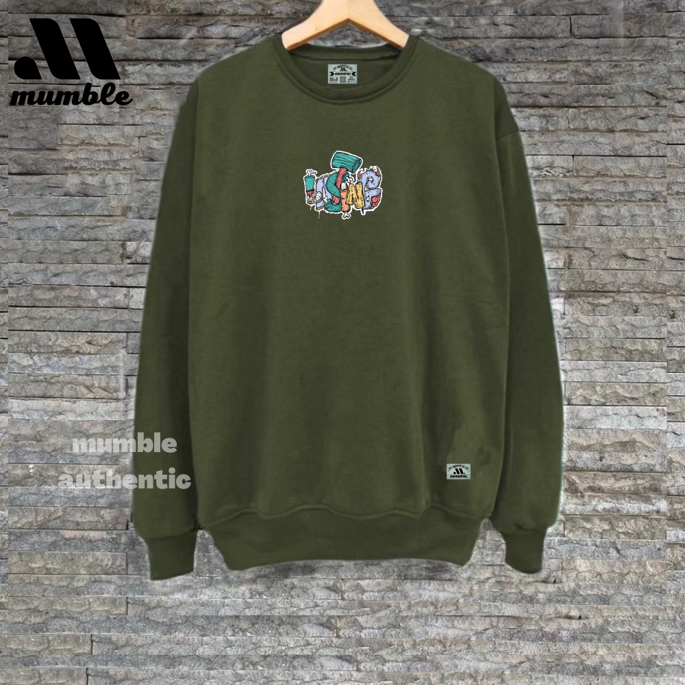 Crewneck Hijau Army Sweater Pria Print Art Kruneck Oversize M L XL XXL Terberu Keren Premium MUMBLE