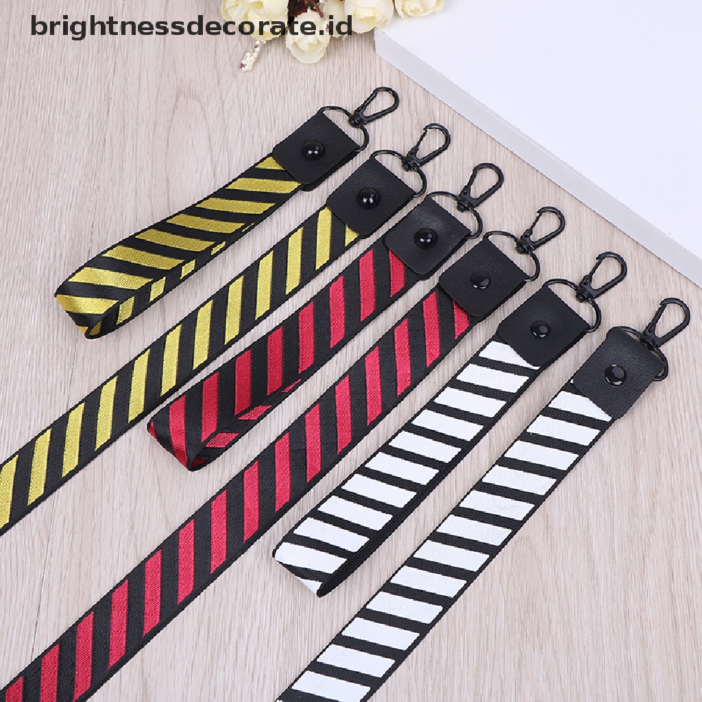 Tali Lanyard Leher Pergelangan Tangan Motif Garis Untuk Kunci Kartu ID Ponsel