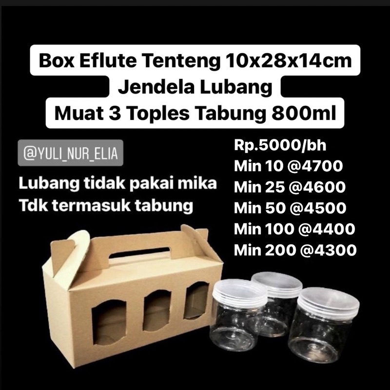 

Box Eflute Tenteng 10x28x14cm muat 3 toples tabung 800ml bisa buat Goody Bag Ulang Tahun
