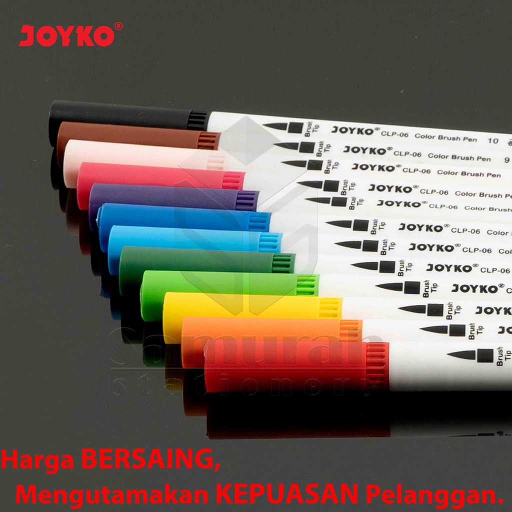 Spidol Set Joyko 12 Warna CLP-06 / Color Brush Pen 12 Colours CLP 06 - 2 mata pena halus dan kuas