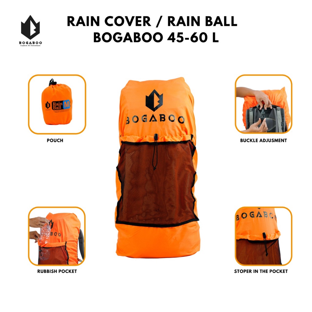 Coverbag bogaboo seri rain ball 45 up 60 L waterproof - rain cover - raincover - sarung tas - penutup tas - dust bag - waste pocket - rubbish pocket - trAsh bag KERIL GUNUNG