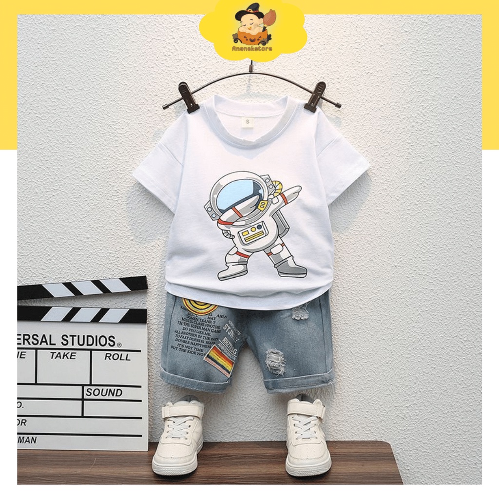 ANANAKSTORE- Setelan pendek anak laki laki baju baby premium 0-5 Tahun MOTIF ASTRONOT / Baju baby impor premium STP-7012