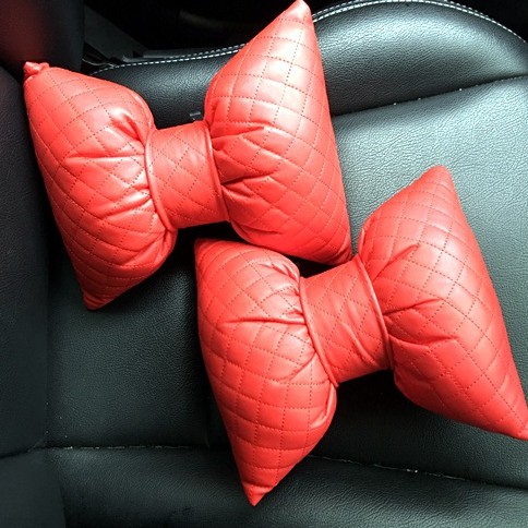 Bantal Kepala Leher Jok Mobil Pita Kulit Chxnel Motif Silang Series Kualitas Super