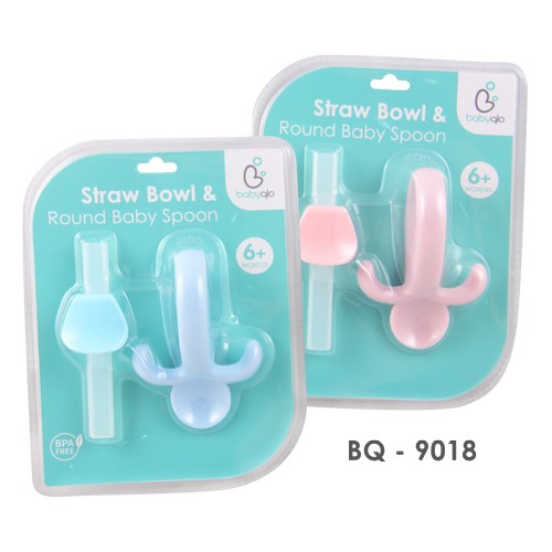 Babyqlo Sendok Makan Bayi Dan Sedotan / Straw Bowl &amp; Round Baby Spoon