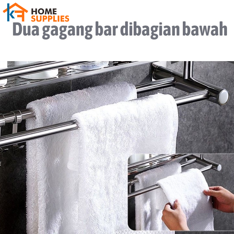 【KF】Rak Gantung Stainless Steel Dinding 3 Tingkat Tempat Sabun Rak Dapur Tempel Anti Karat