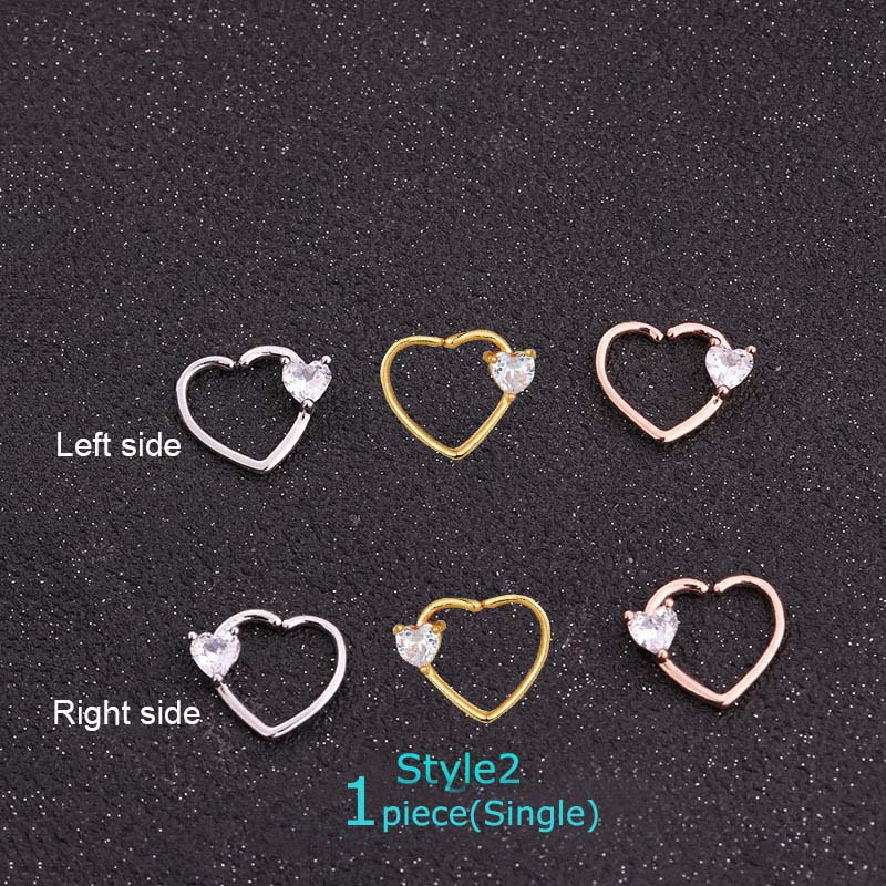 1piece Heart Copper with Zircon Earrings Pinna Daith Helix Piercing