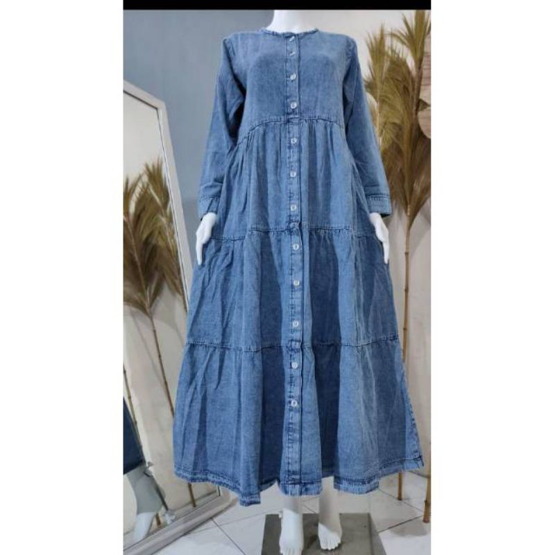 gamis jeans terlaris 2022/gamis jeans jumbo/gamis jeans import/gamis jeans terhits