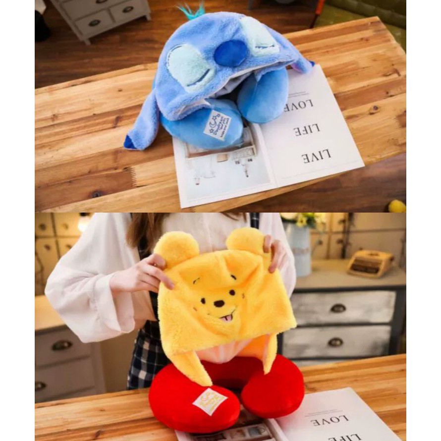 BANTAL LEHER BONEKA STITCH WINNIE THE POOH SHELLIE MAY DUFFY STELLA LOU TOTORO  NECK PILLOW