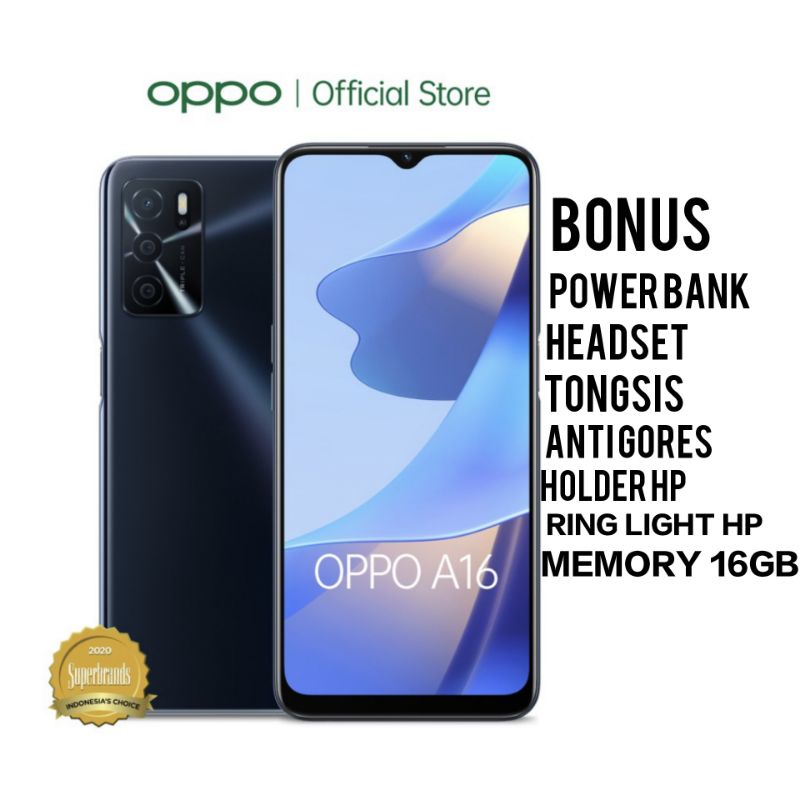 OPPO  A16 RAM 3/4 GB ROM 32/ 64GB. BONUS GARANSI RESMI OPPO