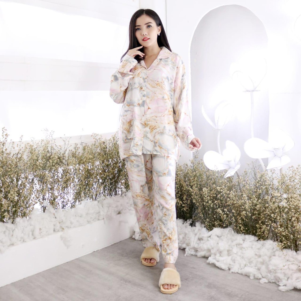 PIYAMA TIE DIE PANJANG UKURAN BESAR WARNA GREY BAJU TIDUR WANITA BAHAN RAYON TEBAL ORIGINAL MURAH