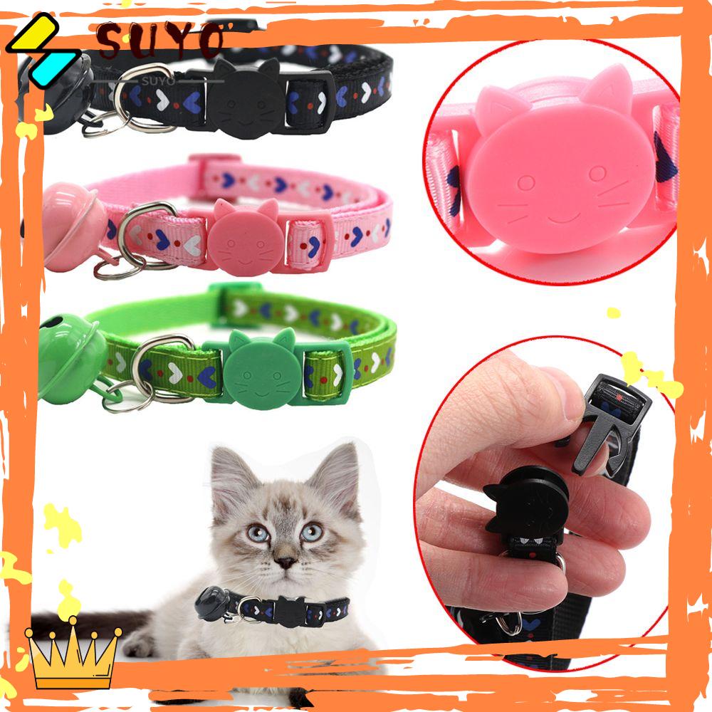 SUYOU Adjustable Dog Collar Puppy Love Heart Cat Collars Pet Supplies Buckle Cat Accessories Bell Pendant Kitten Necklace/Multicolor