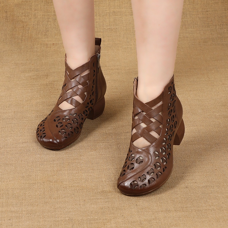 Import Musim Panas Korea Formal Original Kulit Asli Sepatu Boots Wanita PDH Tinggi Heels Resleting Cantik Lentur Casual Kerja 200