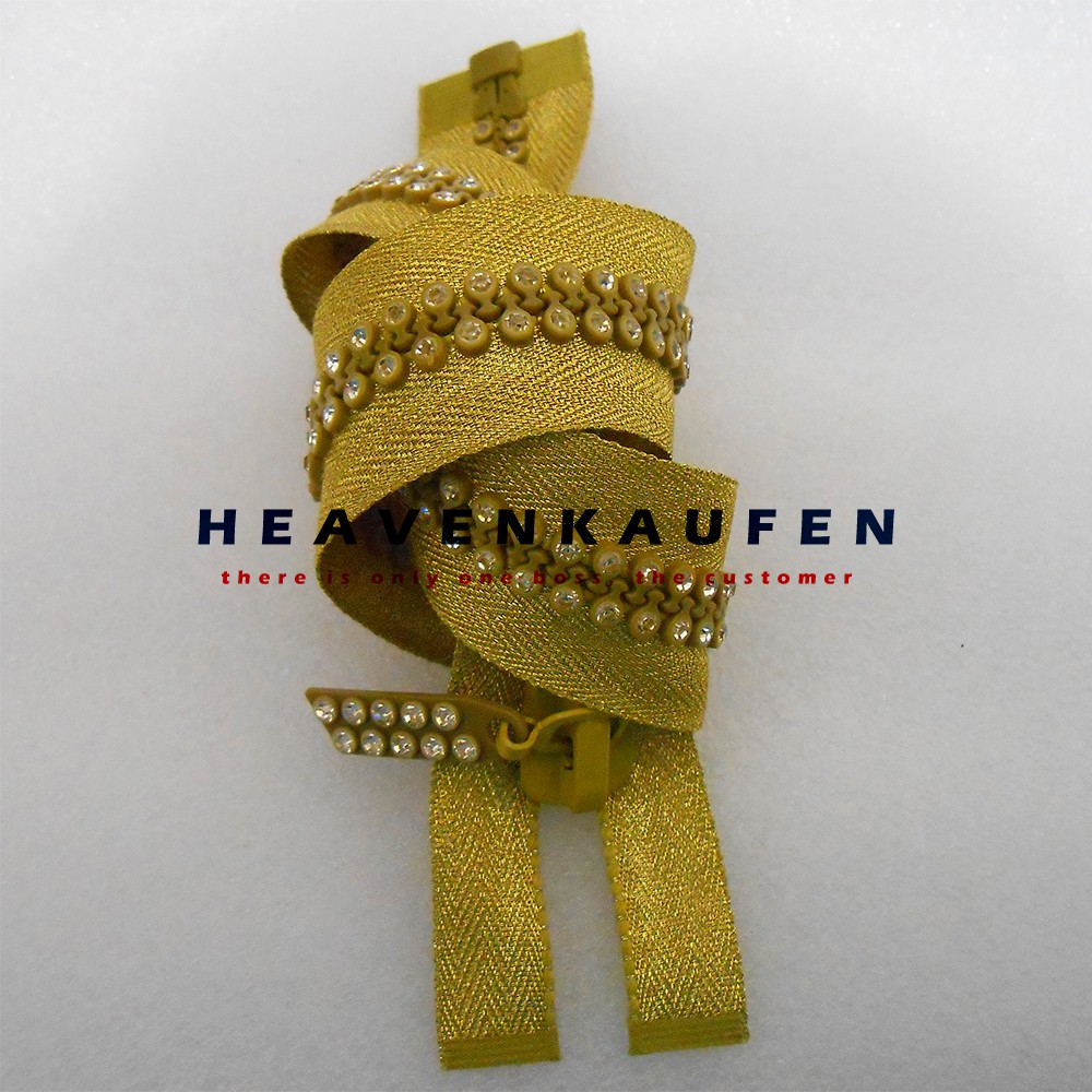 Resleting Zipper Besar Gold Panjang 50 cm Hias Permata Imitasi