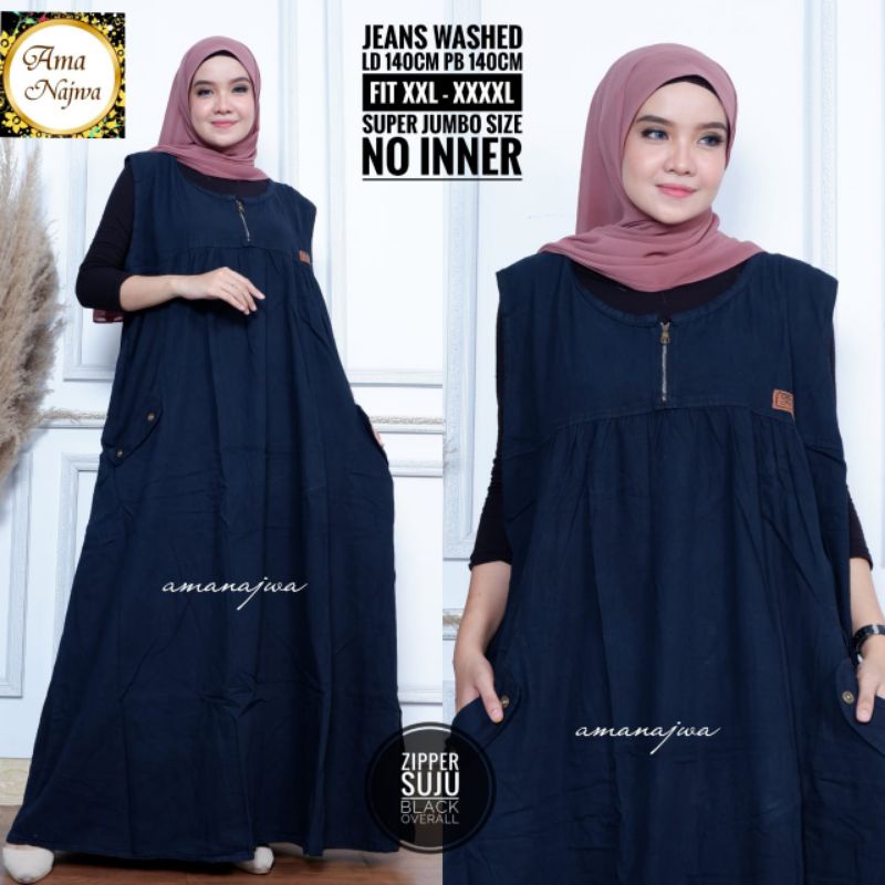 RESTOCK LD 140 Overall Jeans Washed Premium ZIPPER SUPER JUMBO BLACK OVERALL