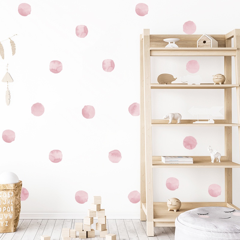 Stiker Dinding Motif Polkadot Warna Pink Muda Dengan Perekat Dapat Dilepas Untuk Dekorasi Kamar Tidur