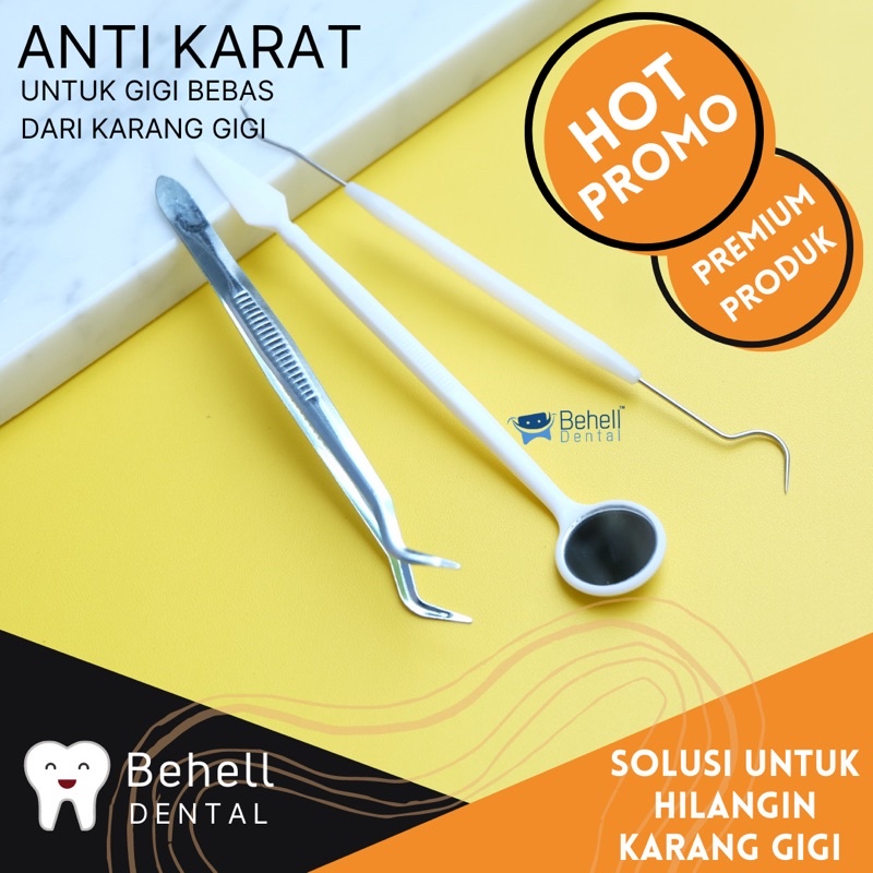 DENTAL ALAT PEMBERSIH KARANG GIGI PLAK disposable kaca mulut  plastik sonde halfmoon pinset periksa / karang gigi / set alat ganti pasang karet behel / Alat standar untuk hilangin penghilang scaler kikir karang gigi