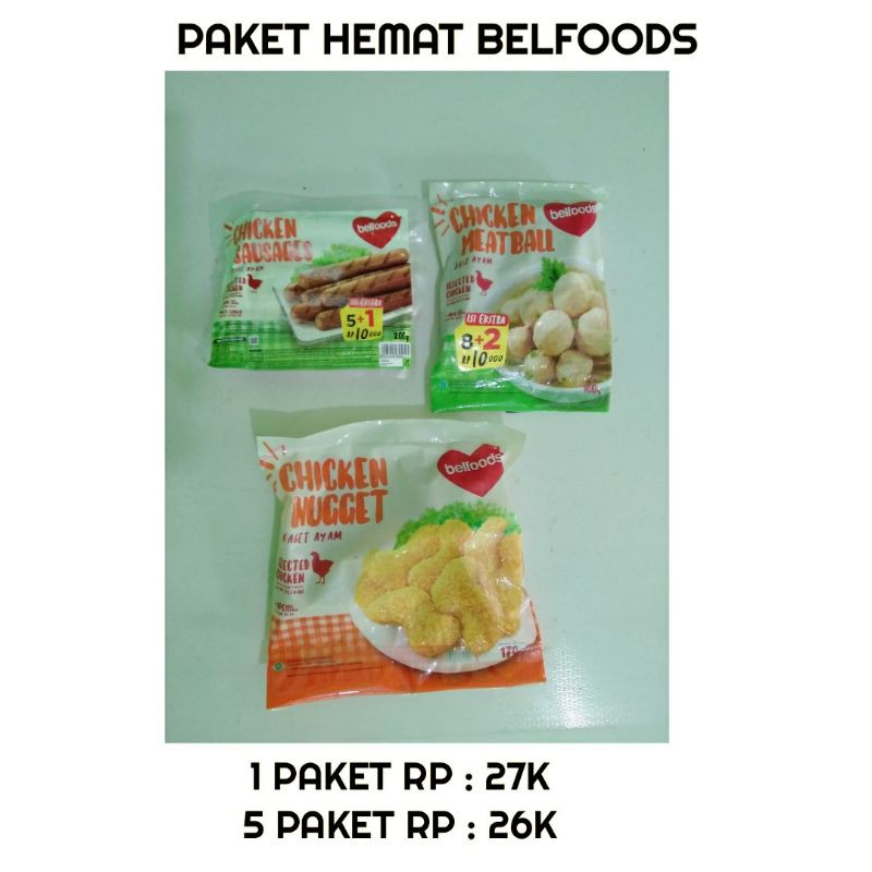 

Paket Hemat 3 Belfoods. 1 Nugget, 1 Bakso, 1 Sosis