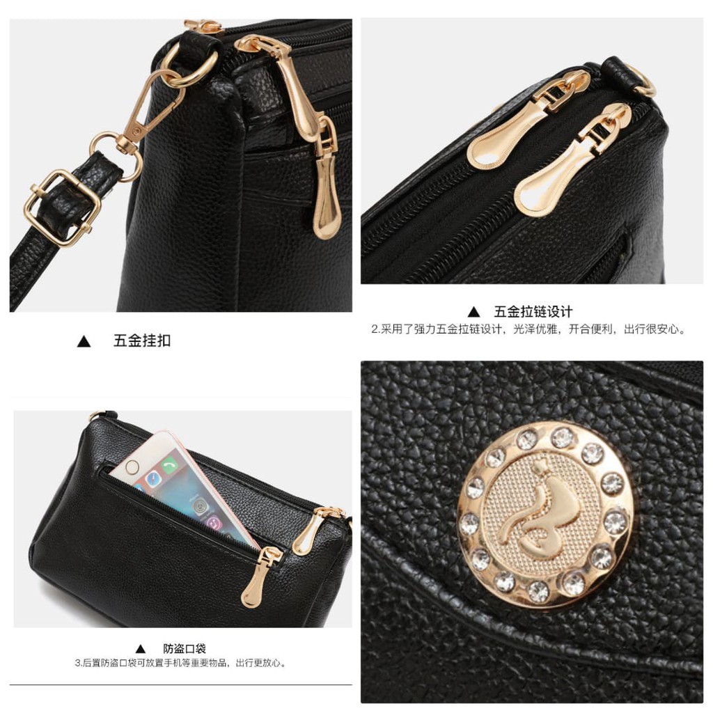 TAS SELEMPANG WANITA KULIT HITAM LAHORE TA091B5 FASHION PESTA KOREA BATAM MURAH PREMIUM ORI