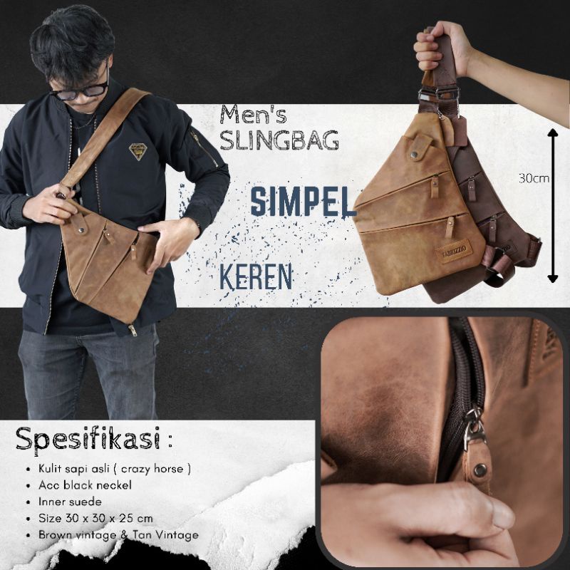 slingbag pria thin kulit tas bikers pria wanita tas sepeda slim kulit asli