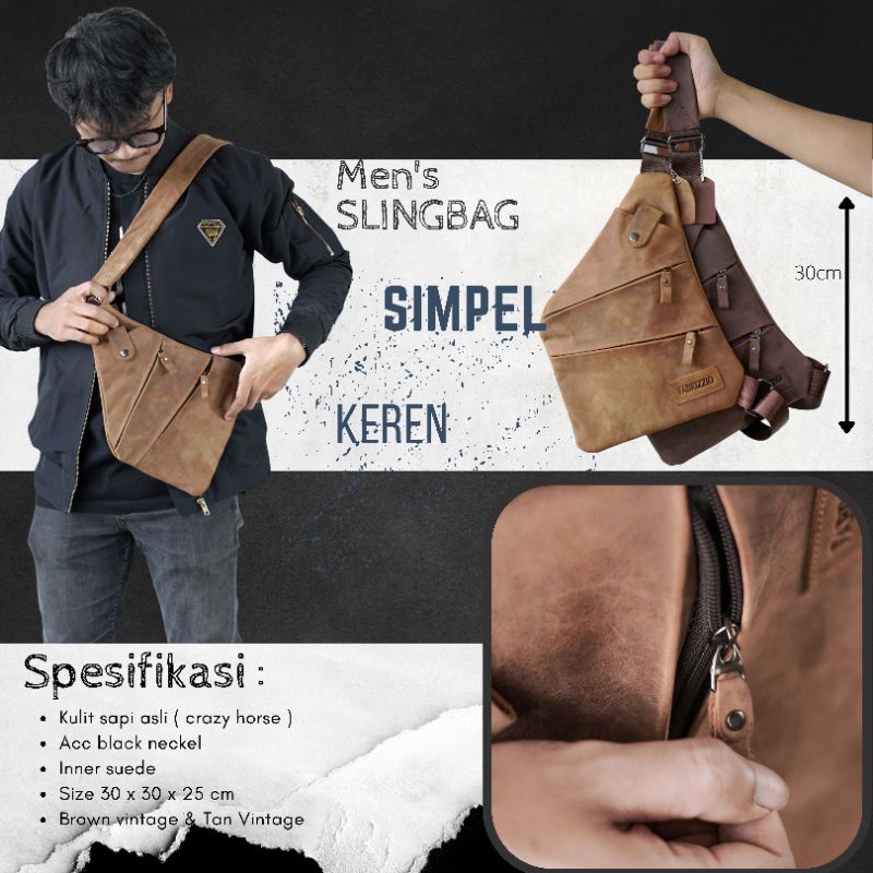 tas pria slingbag ultra slim kulit asli sapi